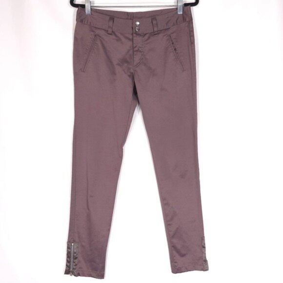 Adidas NEO LABEL Silky Ankle Zip Pants Mid Rise Belt Loops Purple Skinny Size 8